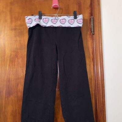 Victoria's Secret Pink Cropped Wide Leg Leggings Black Peace Heart Waistband M