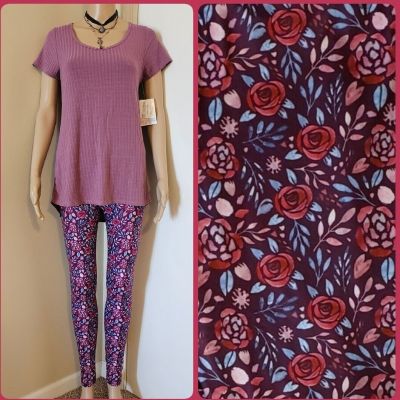 NWT SET BTS LuLaRoe Purple 2XS S Classic T CP Tween-OS Women 0-4 Roses Leggings