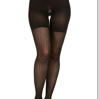 Spanx Assets Shaping Wish Bone Textured Tights by Sara Blakely Black Size 3