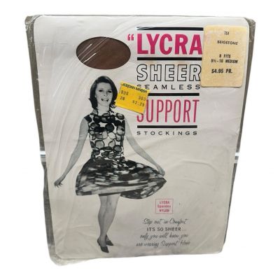 Vintage Lycra Sheer Seamless Lycra Spandex Support Stockings BeigeTone size B