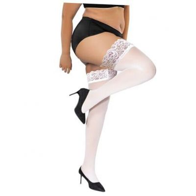 Buauty Plus Size Thigh High Stockings for Women – Black Lace Top XX-Large White