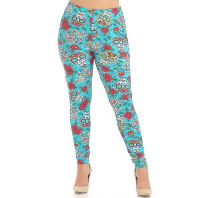 Plus Size Buttery Soft Floral Petal Sugar Skull Leggings