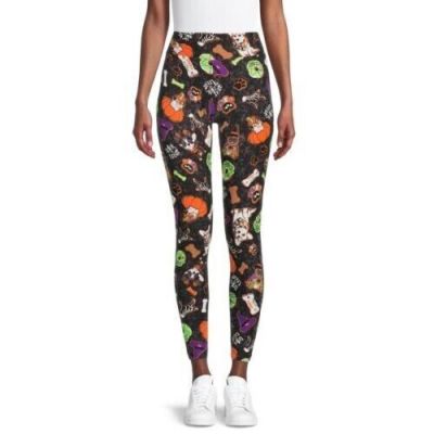 Way To Celebrate Women's Halloween Leggings Black Dog Print XXL (20)