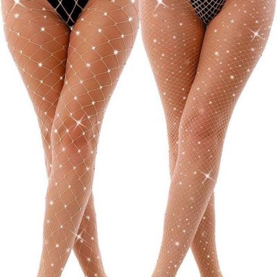 VEBZIN 2 Pack Sparkly Large And Medium Mesh Fishnet Tights For Women Sexy Glitte