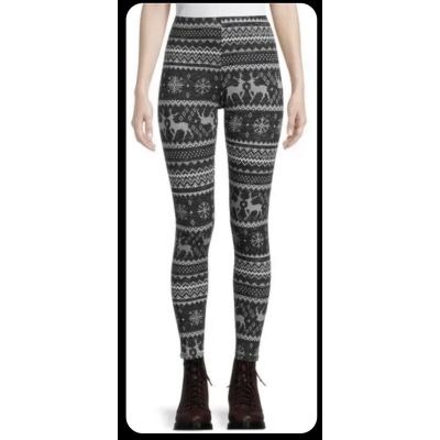 No Boundaries Juniors' Christmas Holiday Ankle Leggings Fair isle Black Small