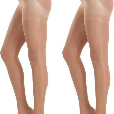 MANZI 2 Pairs Women's Sheer Tights 40D High Waist Control Top Pantyhose Thigh Hi