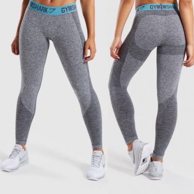 Gymshark Flex Leggings Size M Two Tone Gray Blue Waistband Activewear Stretch