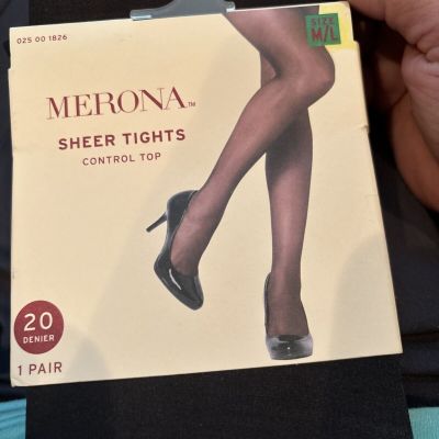 Women’s Merona Black Sheer Tights Control Top (20 Denier) size M/L *NEW*