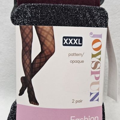 Joyspun Black Shimmer & Crushed Plum Opaque Fashion Tights Women's Size XXXL/New