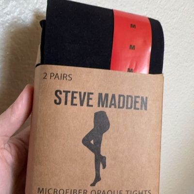 Steve Madden Women's M Microfiber Opaque Tights 2 Pairs